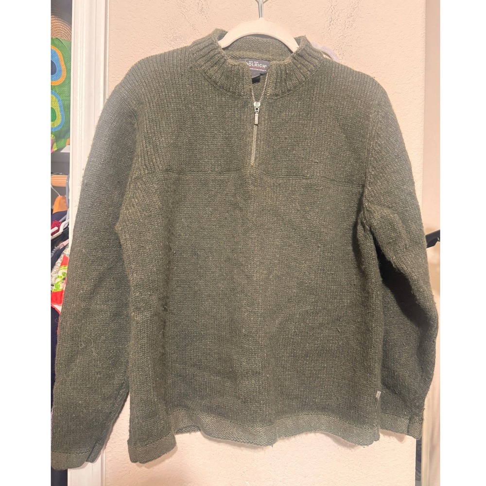 Woolrich Mens Olive Green Wool Blend 1/4 Zip Sweater Mock Neck Size M Vintage
